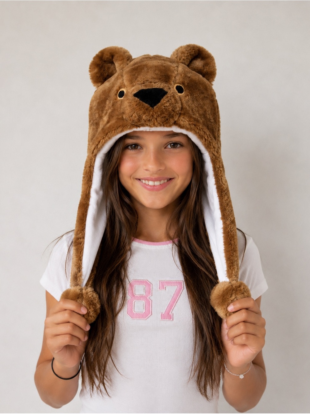 Bear Animal Trapper Youth Hat OS Cozy Plush Faux Fur Whimsical Animalcore 3D Y2K